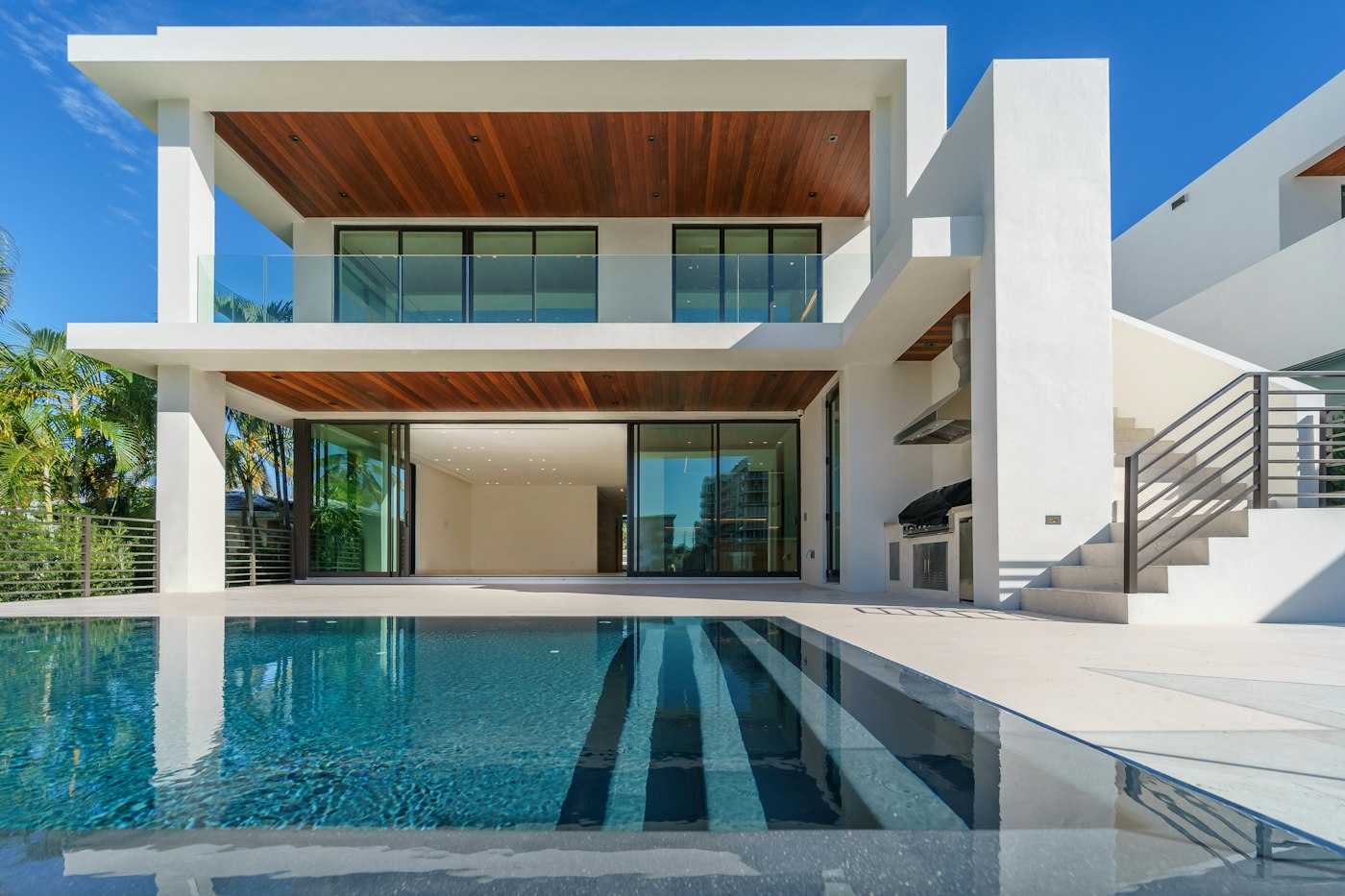 Modern white villa with pool